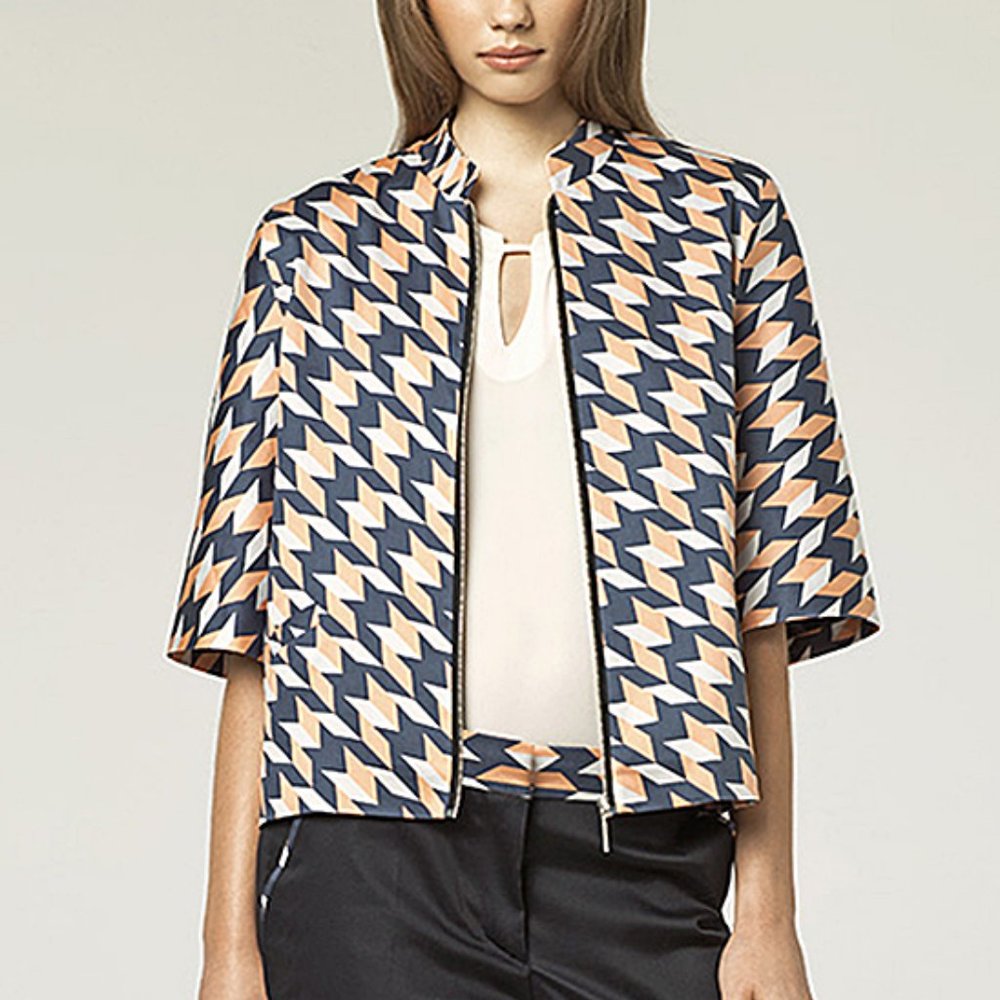 NIFE Navy & Peach Geometric 3/4 Sleeve Jacket
